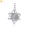Minimalist Hollow Metal Cage Merkaba Pendant Necklace With Natural Stone Bead Chain Electroplated Crystal Fluorite And Agate Jewelry