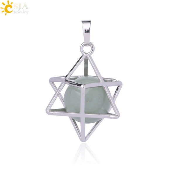 Minimalist Hollow Metal Cage Merkaba Pendant Necklace With Natural Stone Bead Chain Electroplated Crystal Fluorite And Agate Jewelry