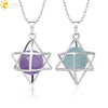 Minimalist Hollow Metal Cage Merkaba Pendant Necklace With Natural Stone Bead Chain Electroplated Crystal Fluorite And Agate Jewelry