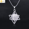 Minimalist Hollow Metal Cage Merkaba Pendant Necklace With Natural Stone Bead Chain Electroplated Crystal Fluorite And Agate Jewelry