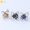Minimalist Hollow Metal Cage Merkaba Pendant Necklace With Natural Stone Bead Chain Electroplated Crystal Fluorite And Agate Jewelry