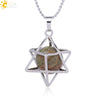 Minimalist Hollow Metal Cage Merkaba Pendant Necklace With Natural Stone Bead Chain Electroplated Crystal Fluorite And Agate Jewelry
