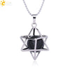Minimalist Hollow Metal Cage Merkaba Pendant Necklace With Natural Stone Bead Chain Electroplated Crystal Fluorite And Agate Jewelry