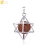 Minimalist Hollow Metal Cage Merkaba Pendant Necklace With Natural Stone Bead Chain Electroplated Crystal Fluorite And Agate Jewelry