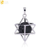 Minimalist Hollow Metal Cage Merkaba Pendant Necklace With Natural Stone Bead Chain Electroplated Crystal Fluorite And Agate Jewelry