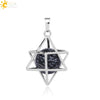 Minimalist Hollow Metal Cage Merkaba Pendant Necklace With Natural Stone Bead Chain Electroplated Crystal Fluorite And Agate Jewelry