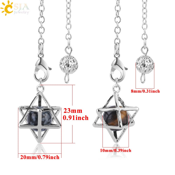 Minimalist Hollow Metal Hexagram Pendulum Pendant With Natural Stone Beads And Alloy Accessories Fun Jewelry