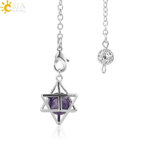 Minimalist Hollow Metal Hexagram Pendulum Pendant With Natural Stone Beads And Alloy Accessories Fun Jewelry