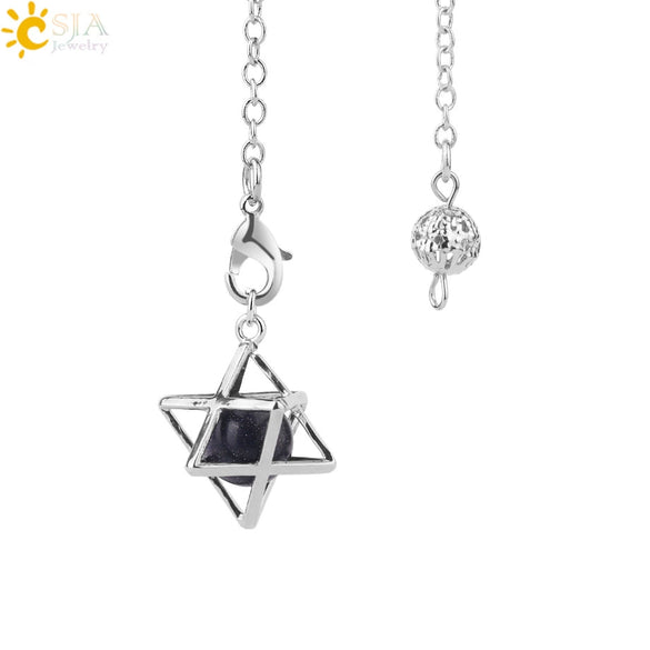 Minimalist Hollow Metal Hexagram Pendulum Pendant With Natural Stone Beads And Alloy Accessories Fun Jewelry