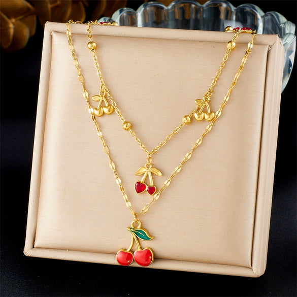 Minimalist Insstyle Stainless Steel Goldplated Fruit Pendant Accessories Set With Oildrip Diamondstudded And Electroplating For Women