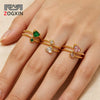Minimalist Layered Heartshaped Zircon Ring With Multicolor Electroplated Stainless Steel Thin Open Band