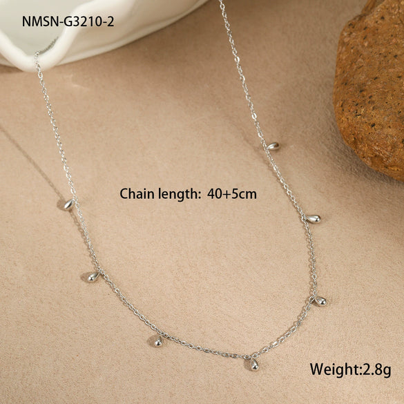 Minimalist Light Luxury Niche Stainless Steel Necklace With Water Drops Tassel Geometric Pattern Electroplated For Women