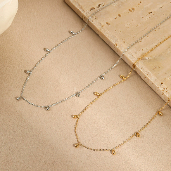 Minimalist Light Luxury Niche Stainless Steel Necklace With Water Drops Tassel Geometric Pattern Electroplated For Women