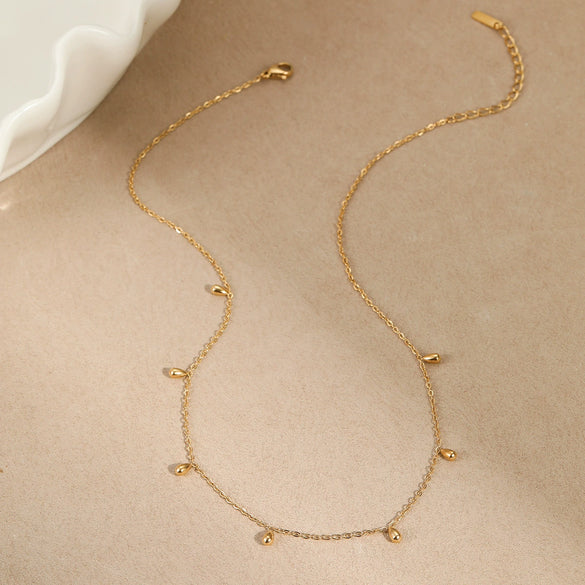 Minimalist Light Luxury Niche Stainless Steel Necklace With Water Drops Tassel Geometric Pattern Electroplated For Women