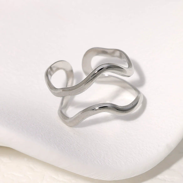 Minimalist Line Asymmetric Open Geometric Stainless Steel Ring With Electroplating For Women