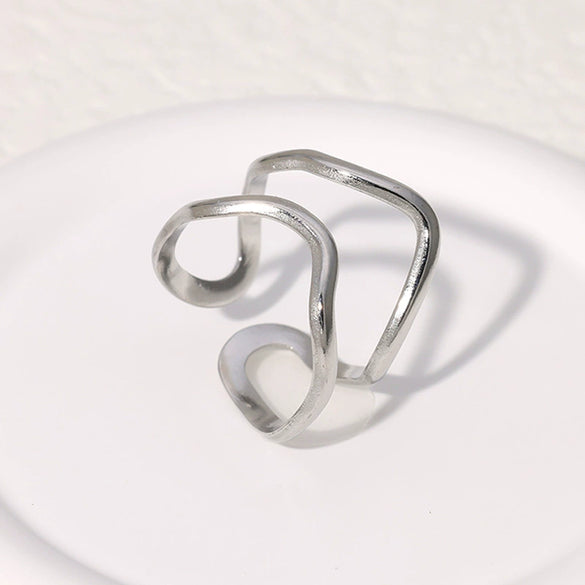 Minimalist Line Asymmetric Open Geometric Stainless Steel Ring With Electroplating For Women