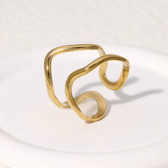 Minimalist Line Asymmetric Open Geometric Stainless Steel Ring With Electroplating For Women