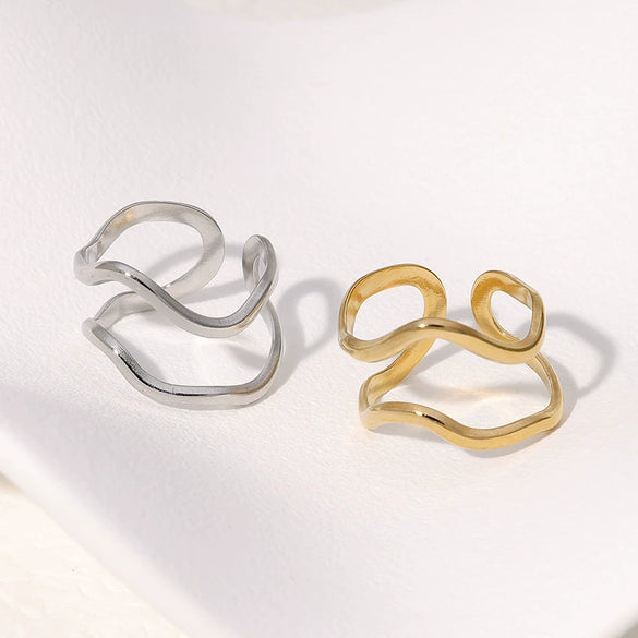 Minimalist Line Asymmetric Open Geometric Stainless Steel Ring With Electroplating For Women