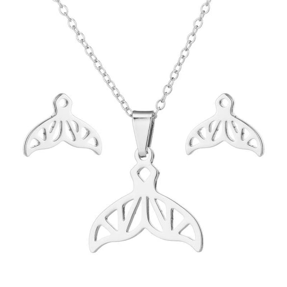 Minimalist Mermaid Tail Earrings And Necklace Set Electroplated Stainless Steel Jewelry With Ochain For Women