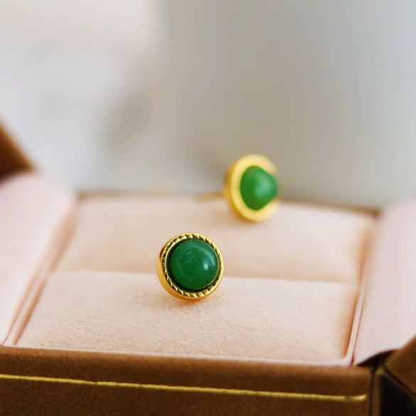 Minimalist Mini Stainless Steel 18K Gold Plated Red Agate Geometric Round Egg Face Inlaid Earrings