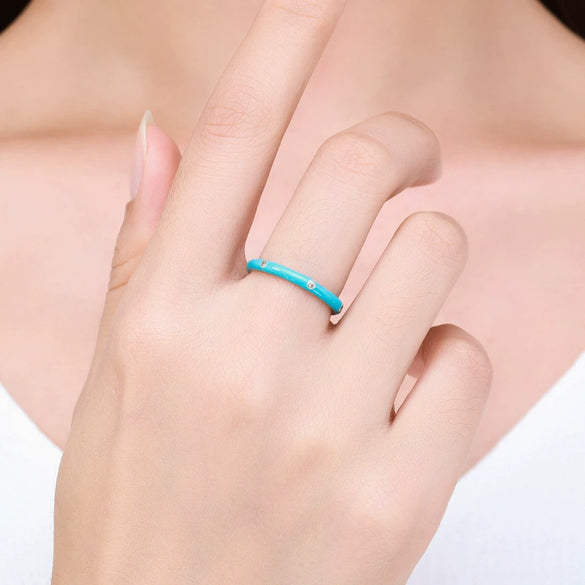 Minimalist Multicolor Enamel Dripping Gel Texture Geometric S925 Silver Ring For Women