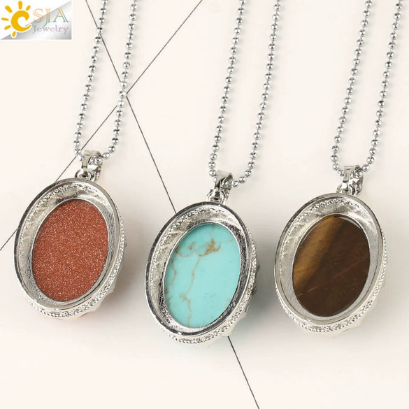 Minimalist Natural Amethyst Crystal Oval Pendant Necklace With Ball Chain Simple Unisex Jewelry