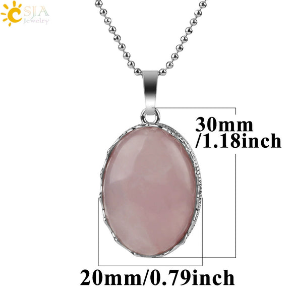 Minimalist Natural Amethyst Crystal Oval Pendant Necklace With Ball Chain Simple Unisex Jewelry