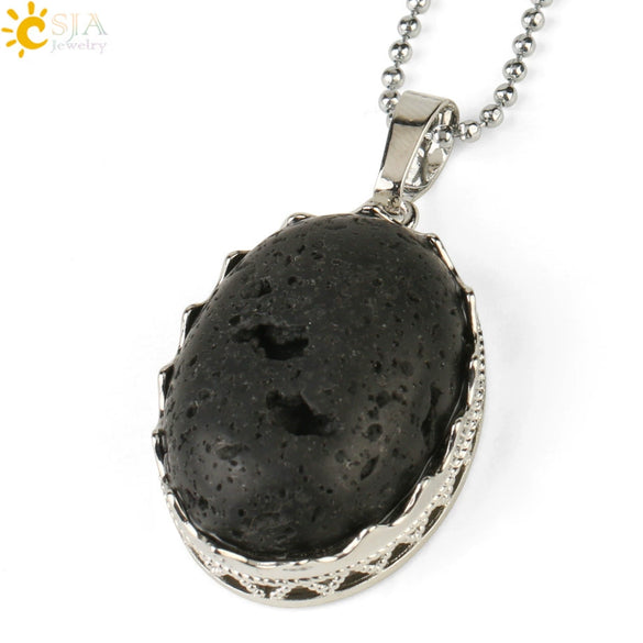 Minimalist Natural Amethyst Crystal Oval Pendant Necklace With Ball Chain Simple Unisex Jewelry