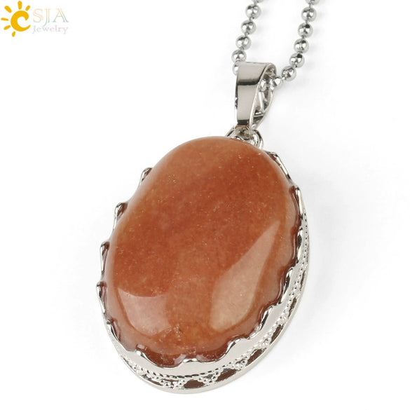 Minimalist Natural Amethyst Crystal Oval Pendant Necklace With Ball Chain Simple Unisex Jewelry