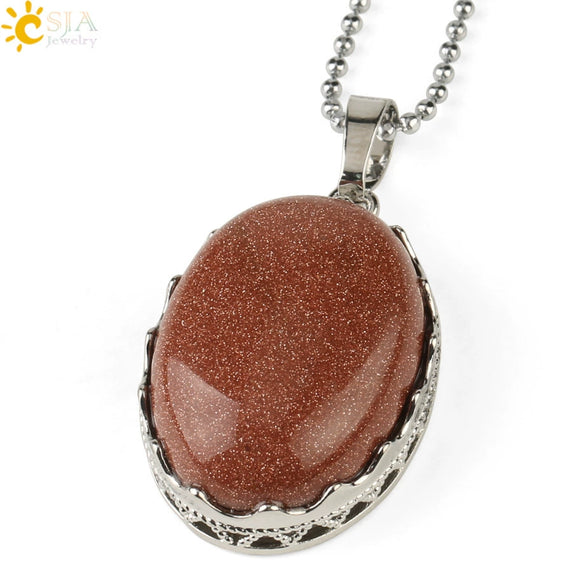Minimalist Natural Amethyst Crystal Oval Pendant Necklace With Ball Chain Simple Unisex Jewelry