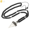 Minimalist Natural Crystal And Volcanic Rock Rhombus Pendant Ball Chain Necklace Adjustable Necklace For Women And Unisex Wear