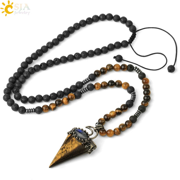 Minimalist Natural Crystal And Volcanic Rock Rhombus Pendant Ball Chain Necklace Adjustable Necklace For Women And Unisex Wear