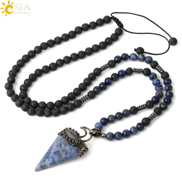 Minimalist Natural Crystal And Volcanic Rock Rhombus Pendant Ball Chain Necklace Adjustable Necklace For Women And Unisex Wear