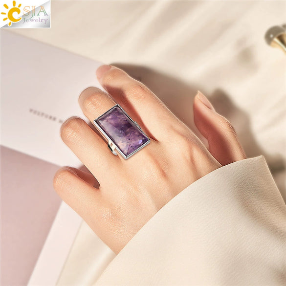 Minimalist Natural Crystal Geometric Open Adjustable Ring For Women And Men Light Luxury Fashion Jewelry