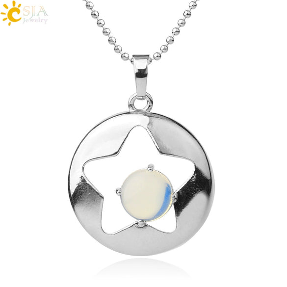 Minimalist Natural Crystal Hollow Star Pendant Necklace With Ball Chain Amethyst Stone Jewelry For Women