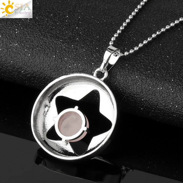 Minimalist Natural Crystal Hollow Star Pendant Necklace With Ball Chain Amethyst Stone Jewelry For Women