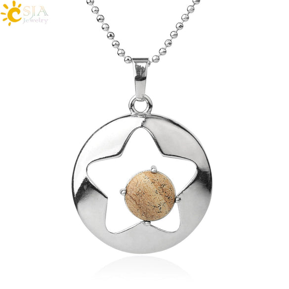 Minimalist Natural Crystal Hollow Star Pendant Necklace With Ball Chain Amethyst Stone Jewelry For Women
