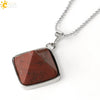 Minimalist Natural Crystal Rhombus Pendant Necklace With Ball Chain For Women Simple Pyramid Style Necklace