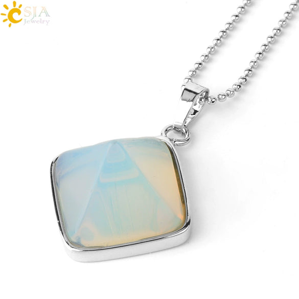 Minimalist Natural Crystal Rhombus Pendant Necklace With Ball Chain For Women Simple Pyramid Style Necklace