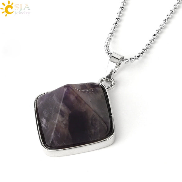 Minimalist Natural Crystal Rhombus Pendant Necklace With Ball Chain For Women Simple Pyramid Style Necklace
