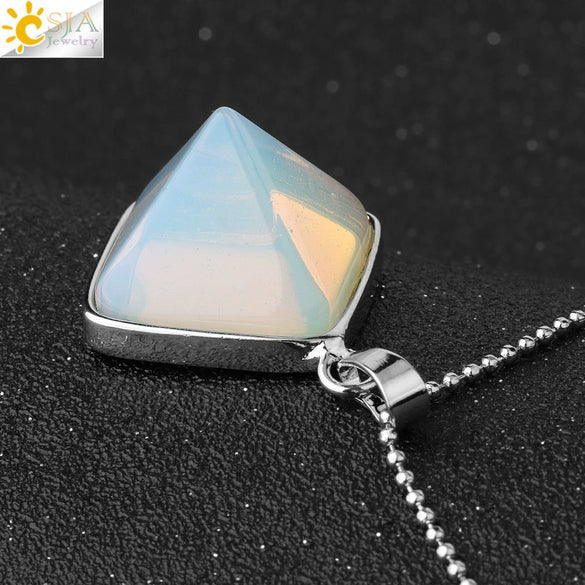 Minimalist Natural Crystal Rhombus Pendant Necklace With Ball Chain For Women Simple Pyramid Style Necklace