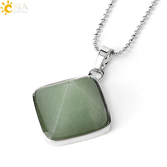 Minimalist Natural Crystal Rhombus Pendant Necklace With Ball Chain For Women Simple Pyramid Style Necklace