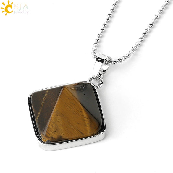 Minimalist Natural Crystal Rhombus Pendant Necklace With Ball Chain For Women Simple Pyramid Style Necklace