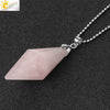 Minimalist Natural Crystal Rhombus Pendant Necklace With Polished Stone On Ball Chain For Unisex Wear