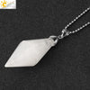 Minimalist Natural Crystal Rhombus Pendant Necklace With Polished Stone On Ball Chain For Unisex Wear