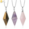 Minimalist Natural Crystal Rhombus Pendant Necklace With Polished Stone On Ball Chain For Unisex Wear