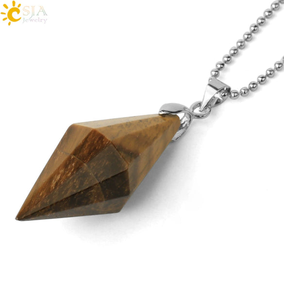 Minimalist Natural Crystal Rhombus Pendant Necklace With Polished Stone On Ball Chain For Unisex Wear