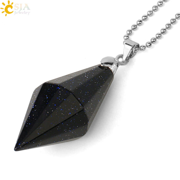 Minimalist Natural Crystal Rhombus Pendant Necklace With Polished Stone On Ball Chain For Unisex Wear