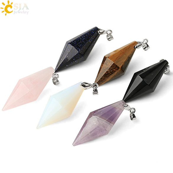 Minimalist Natural Crystal Rhombus Pendant Necklace With Polished Stone On Ball Chain For Unisex Wear
