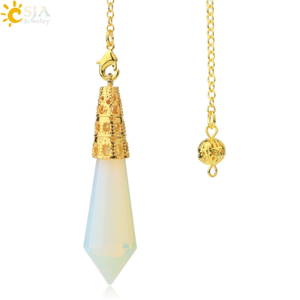 Minimalist Natural Crystal Stone Cone Pendulum Pendant With Gold Plated Bronze Decorative Jewelry